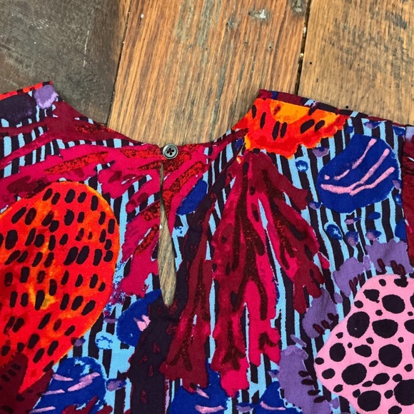 Free People Audrey Long Sleeve V-Neck Romper Red Boho Floral Print Size 2 - Picture 6 of 7